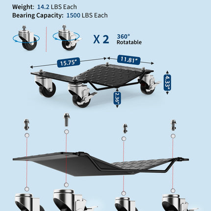 Car Wheel Dolly Set of 4,6000LBS Capacity Heavy Duty Vehicle Mover Dolly with Brakes for Moving Cars, Trucks, Trailers and Motorcycles, Black