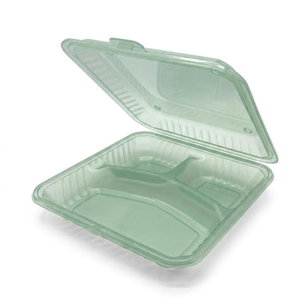 Contenedor FSE Reutilizable para Llevar, 3 Compartimentos, Sin BPA, 22.8 x 22.8 x 6.3 cm, Verde, Ideal para Preparación de Comidas, Apto para Microondas y Lavavajillas