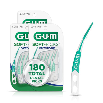 GUM Soft-Picks Advanced, brossettes interdentaires faciles à utiliser pour l'hygiène bucco-dentaire, brossettes interdentaires jetables avec étui de transport pratique, recommandées par les dentistes, 60 unités (lot de 3)