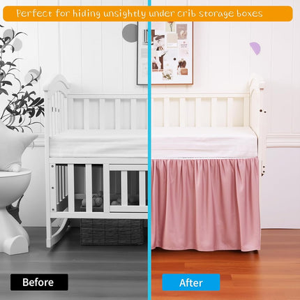 Crib Skirt Pink 400 Thread Count Cotton Crib Dust Ruffle for Baby Girls and Boys, Soft and Breathable Crib Bed Skirt with 14" Drop