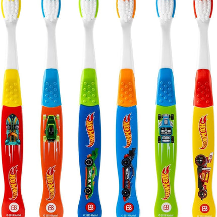 Brush Buddies 6-Pack Hot Wheels Toothbrush for Kids, Soft Bristle, Ages 2-4, Multicolor