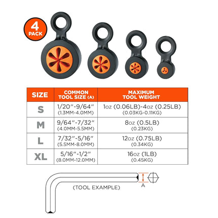 Hand Tool Attachment Slips, Easy Slide On Design, Connects to Tool Lanyards, Squids 3740, Variety Pack, 4-Pack,Black & Orange