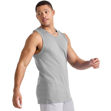 Hanes Men's Essentials Top Pack, Midweight Cotton Tanks, Sleeveless Shirts, 3-Pack, Light Steel, S
