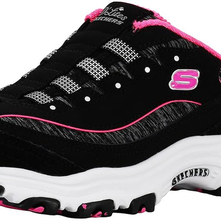 Skechers Women's D'Lites Slip-On Mule Sneaker Black/Hot Pink 11 Wide