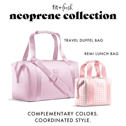 Fit & Fresh Remi Women's Neoprene Lunch Bag, Meal Preparation Set with Containers and XL Ice Pack, Self-Insulating Neoprene Like Material, Machine Washable Lunch Bag, Tear- and Stain Resistant, Pink