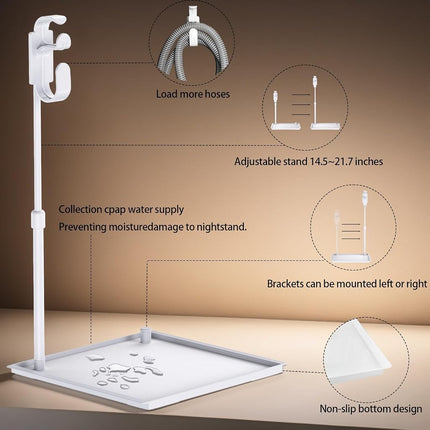 Retractable CPAP Hose Holder for Bed - Adjustable Tube Hanger with Nightstand CPAP Machine Tray, Organizes Mask & Accessories, Compact Design