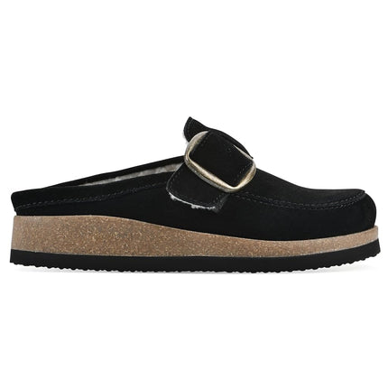 White Mountain Women's Bueno Mule, Black Suede with Faux Fur, 6