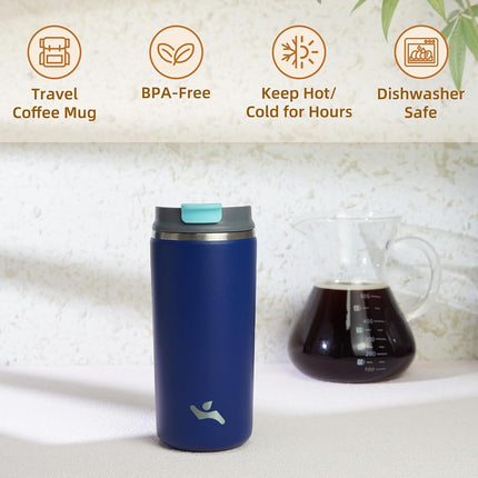 Konokyo Tumbler with Lid, 12 oz Travel Coffee Mug Double Wall Vacuum Stainless Steel Thermal Metal Cup Insulated Water Bottle,Sapphire
