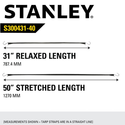 STANLEY S300431 Black 31" Rubber Tarp Bungee Cords for Boating, Camping, Cargo Support, 40 Pack