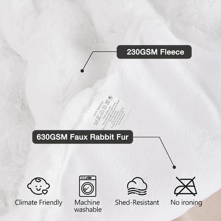 ORINOVA White Faux Rabbit Fur Throw Blanket for Bed Living Room 50x60 Thick Soft Throw Blanket Fluffy Bed Furry Best Housewarming Home Gifts 860 GSM