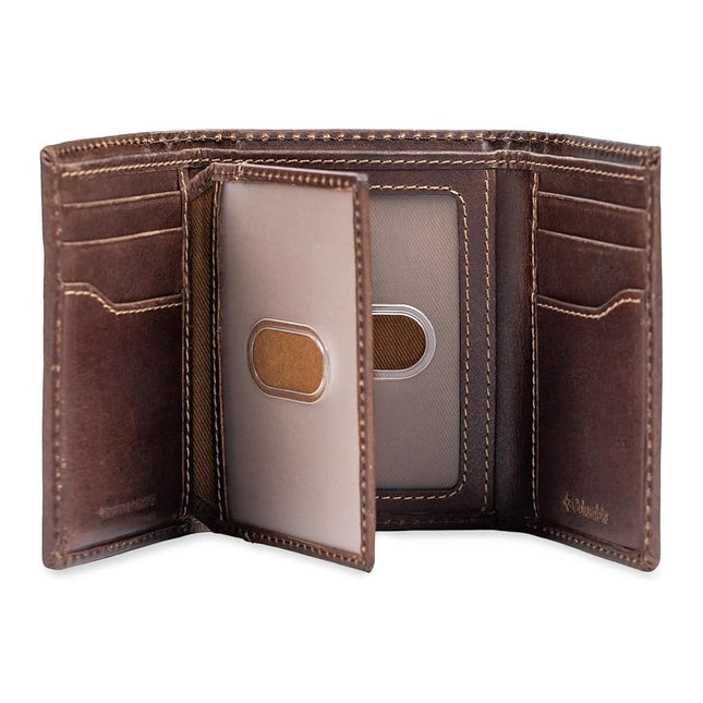 Columbia Men's RFID Trifold Wallet, Brown Logo Inlay, One Size, Extra Capacity Trifold with Logo Inlay
