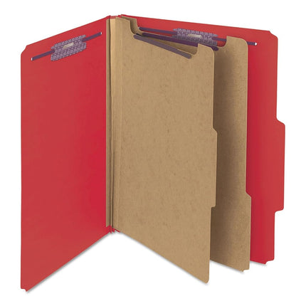 Smead Pressboard Classification File Folder with SafeSHIELD Fasteners, 2 Dividers, 2" Expansion, Letter Size, Bright Red, 10 per Box (14031)