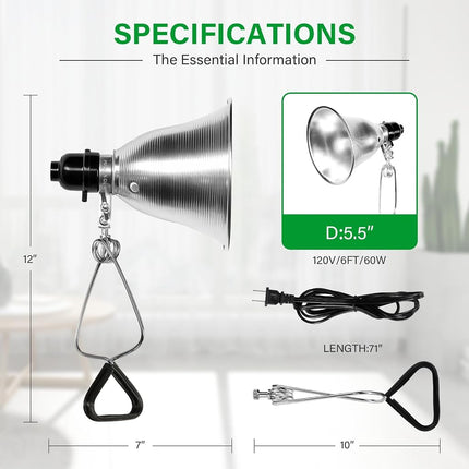 Simple Deluxe Lampe à pince avec douille et réflecteur en aluminium de 5,5 pouces, convient pour une lampe de 60 W maximum (ampoule non incluse) avec cordon de 1,8 m de calibre 18/2, lot de 2, argent