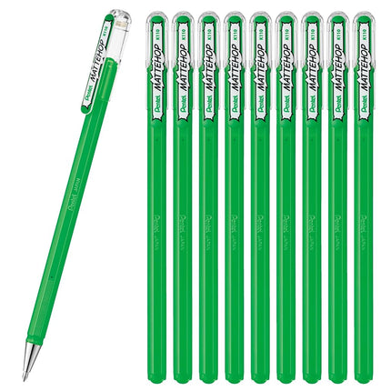 Pentel Color Ballpoint Pen, Matte Hop, Green, 10 Count K110-VD