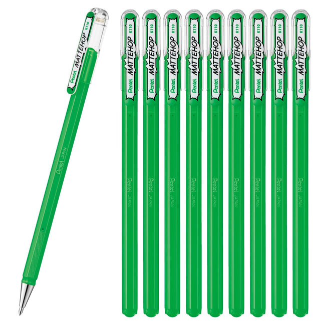 Pentel Color Ballpoint Pen, Matte Hop, Green, 10 C