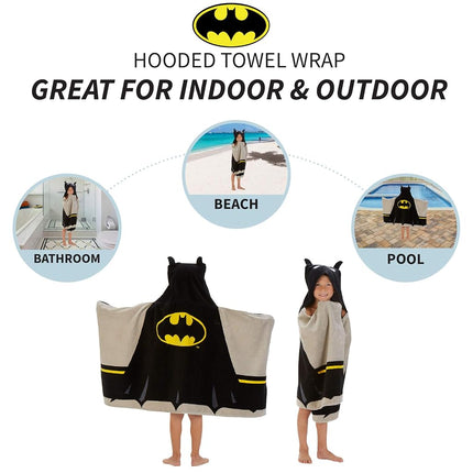 Franco Batman Kids Bath/Pool/Beach Super Soft Cotton Terry Hooded Towel Wrap, 24" x 50"