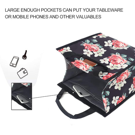 Lunch Bags for Women Insulated Reusable Lunch Tote with Internal Pocket, Lunch Tote Bag for Work (Flower)