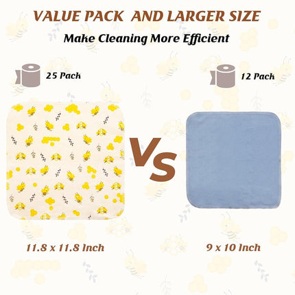 Reusable Paper Towels Washable Roll: 25Pack Cotton Cloth Paper Towels 11.8x11.8In Absorbent Soft Flannel Paperless Towels Alternative for Kitchen Reusable Napkins Zero Waste (Bee, Large)
