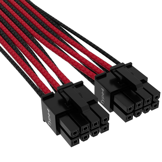 Corsair Premium 600W PCIe 5.0 / Gen 5 12VHPWR PSU Cable - Fits Type-4 PSUs via Dual 8-pin PCIe - 12+4pin Connector - Mesh Paracord Sleeving - Black/Red