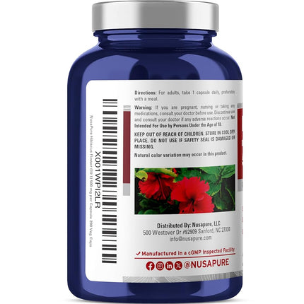 Hibiscus Flower 5000 mg 200 Vegetarian Caps (Non-GMO & Gluten Free)