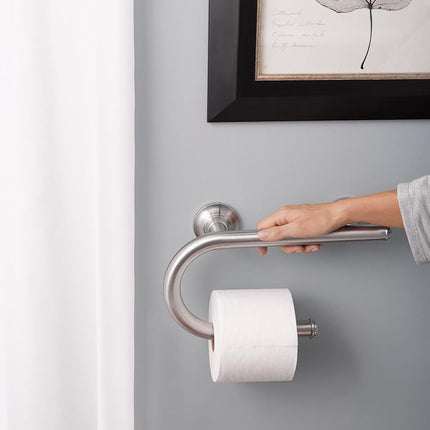 Barra de sujeción Moen de níquel cepillado de 8 pulgadas, montada en la pared, con soporte de papel higiénico integrado, LR2352DBN
