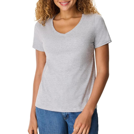 Hanes Women's Perfect-t V-Neck T-Shirt, Ring-Spun Cotton Short Sleeve Tee for Women, Light Steel - 1 Pack, M