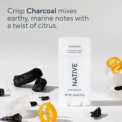 Native Deodorant - Natural Deodorant - Vegan, Gluten Free, Cruelty Free - Free of Aluminium, Parabens & Sulphates - Born in the USA - Charcoal