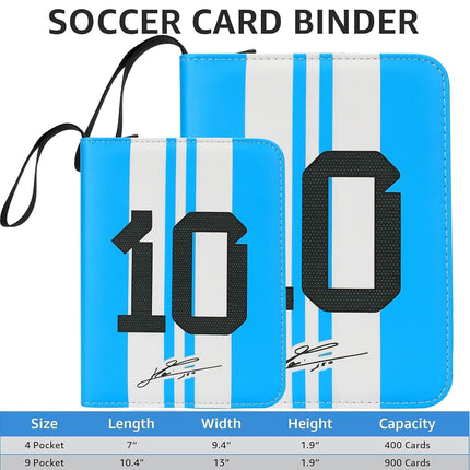 HBK Soccer Card Binder 900 Pockets, PU Leather Sports Cards Holder with 50 Removable Sleeves, 3-ring Trading Cards Binder for Cards Storage (Messi10)