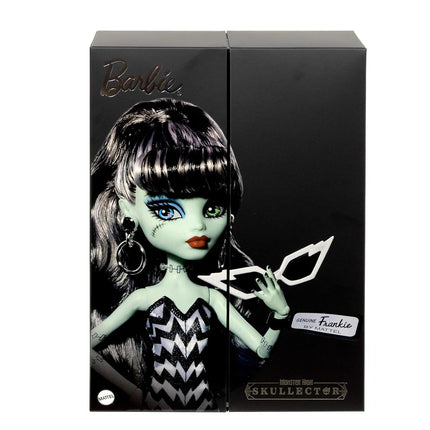 Monster High x Barbie Frankie Stein Doll with Original Barbie-Inspired Swimsuit and Solo in the Spotlight Black Evening Dress, Accessories