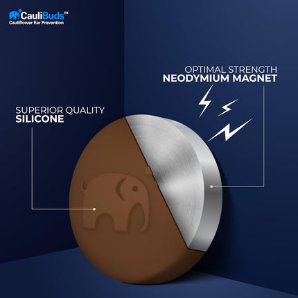 CauliBuds™ Cauliflower Ear Magnets - Premium Silicone Magnet Compression Kit for Cauliflower Ear Prevention & Treatment in BJJ, Wrestling, MMA, & Rugby - Minimize Ear Draining (Brown)