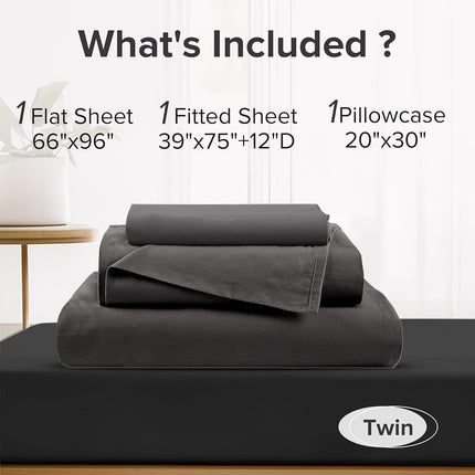 Comfort Spaces 100% Cotton Percale Sheets Twin Sheet Set 3 Pcs, Black