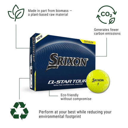 Srixon Q-STAR TOUR Golf Ball with Ultra-Thin High-End Urethane Cover | Spin Skin+ New Generation | Soft Feel | FastLayer Core Technology |12 Pieces | Yellow