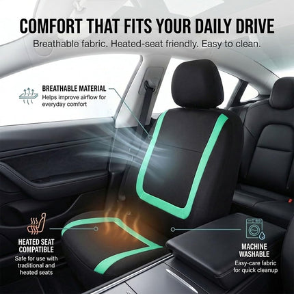 Automotive Seat Covers Mint Universal Fit Unique Flat Cloth fits Most Cars, SUVs, and Trucks (with 4 Detachable Headrests and Solid Bench) FH Group FB032MINT114
