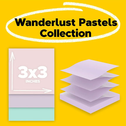 Post-it 100% Recycled Paper Super Sticky Notes, 2X The Sticking Power, 3x3 in, 6 Pads/Pack, 70 Sheets/Pad, Wanderlust Pastels Collection (R330R-6SSNRP)