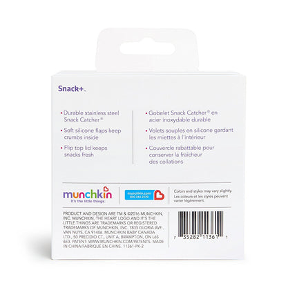 Vaso/Recipiente para refrigerios Munchkin® Snack+® de acero inoxidable con tapa, 266 ml, azul, 1 unidad