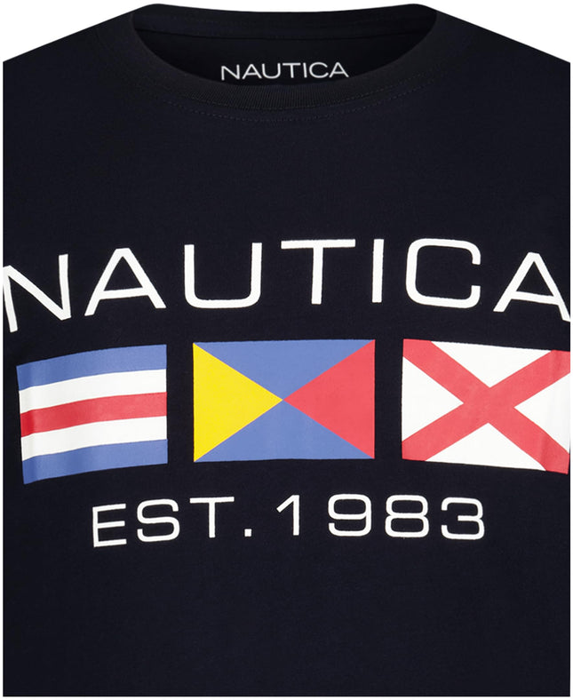 Nautica Boys' Long Sleeve Graphic Crew Neck T-Shirt, Icon Sport Navy, 14-16