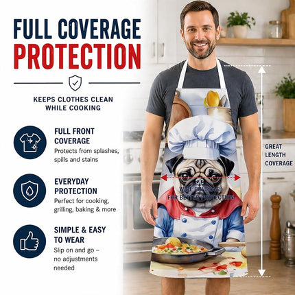 Caroline's Treasures Pug The Chef Apron Cooking Kitchen Server Baking Crafts Gardening for Adult Women Men, Unisex, Large, Multicolor