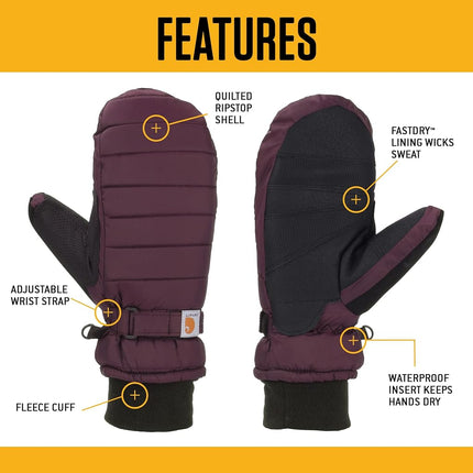 Carhartt Women's Quilts Insulated Mitt With Waterproofing Wicking Insert Cold Weather Gloves, Black, L UK