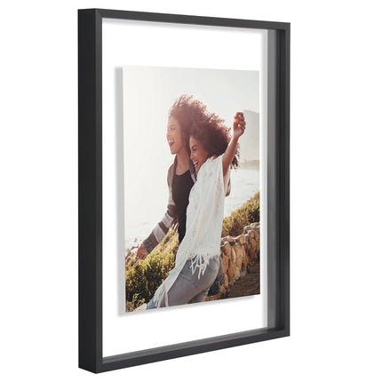 Americanflat Aluminum 11x14 Floating Picture Frame in Black - Use as 11x14 Picture Frame or 8x10 Floating Frame - Photo Frame with Slim Metal Molding and Polished Plexiglass with Hanging Hardware
