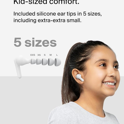 Belkin SoundForm Nano 2 Bluetooth Earbuds for Kids with Built-in Microphone, 28H Battery Life, Safe 85dB Volume, IPX5 Water Resistance - Kids Bluetooth Earbuds for iPhone,iPad,Galaxy,& More -White