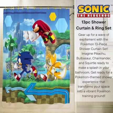 Franco Sonic Anime 13 Piece Shower Curtain and Ring Set, (100% Officially Licensed Product)