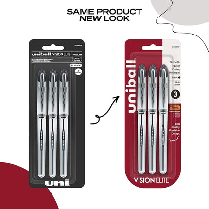 Bolígrafos roller Uniball Vision Elite Bold; Tinta negra; Paquete de 3; Bolígrafos de escritura suave de punta fina; Material de oficina
