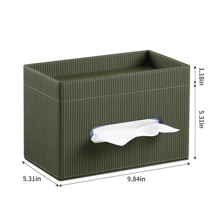 Cretkhp Rectangular Tissue Box Cover with Storage Tray, PU Leather Tissue Box Holder for Bathroom Vanity Countertop Night Stands Bedroom Office Desk, Stylish Tissue Holder Decorative Organizer (Green)