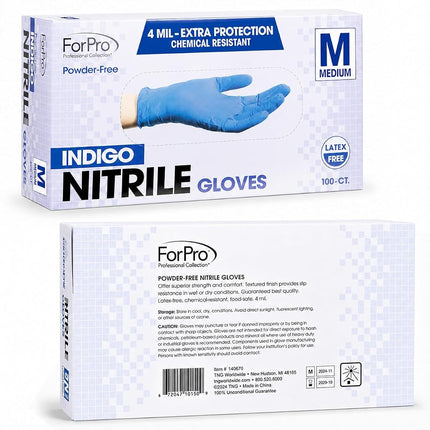 ForPro Disposable Nitrile Gloves, Chemical Resistant, Powder-Free, Latex-Free, Non-Sterile, Food Safe, 4 Mil, Indigo, Medium, 100-Count