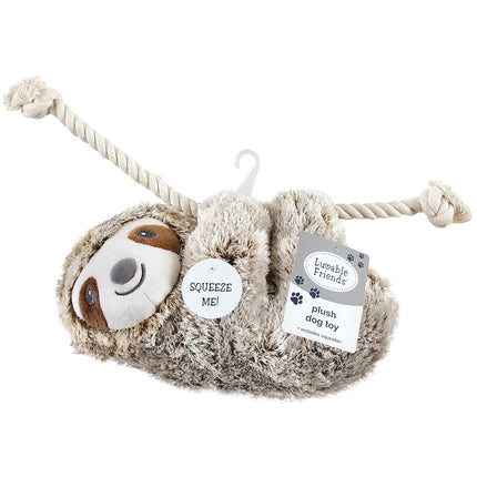 Luvable Friends Unisex Baby Squeaky Plush Dog Toy with Rope, Sloth, One Size, Sloth, One Size