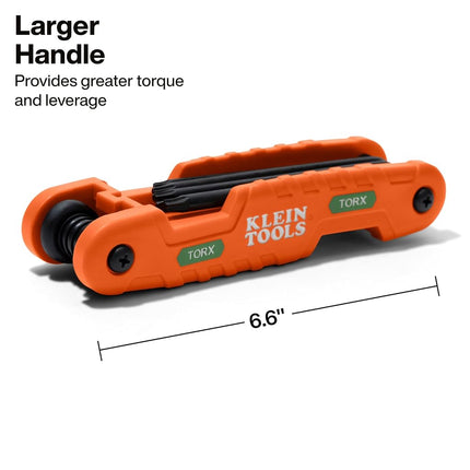 KLEIN TOOLS 70550T Pro Folding Hex Key Set, 10-Key Torx Sizes T6 to T40, Heat-Treated Alloy Steel, High-Leverage Blades