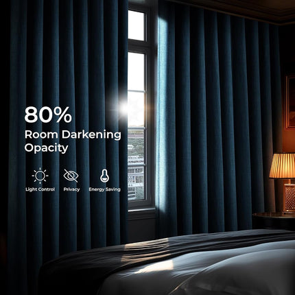 HPD Half Price Drapes Faux Linen Textured Room Darkening Curtains for Bedroom 120 Inches Long (1 Panel), 100W X 120L Extra Wide Curtains for Living Room Home Decor, Indigo