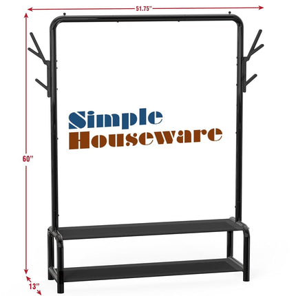 Simple Houseware Clothes Rack with Storage Shelf & Coat/Hat Hanging Hooks