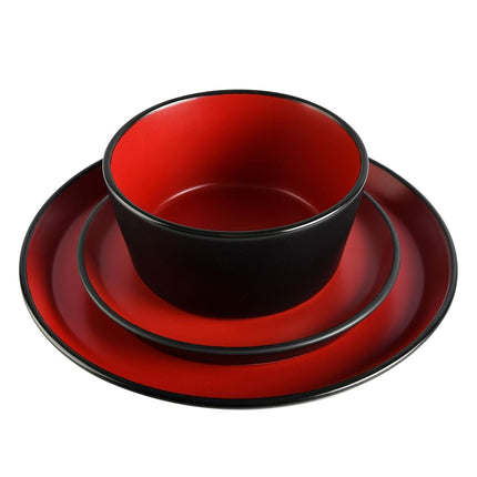 Gibson Soho Lounge Sofia Coupe Stoneware Dinnerware Set, Service for 4 (12pcs), Matte Red