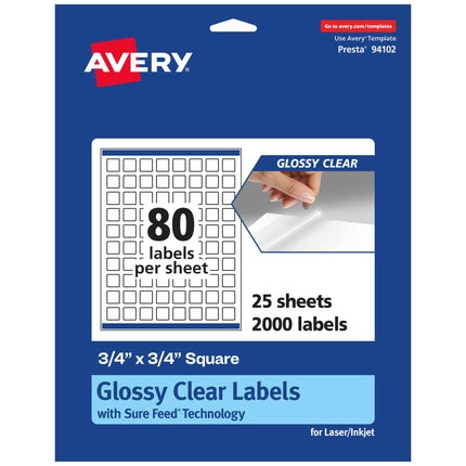 Avery Glossy Clear Square Labels with Sure Feed, 3